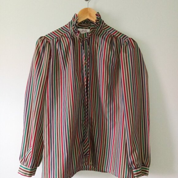 JODY High Collar Long Sleeve Striped Blouse - Picture 1 of 4